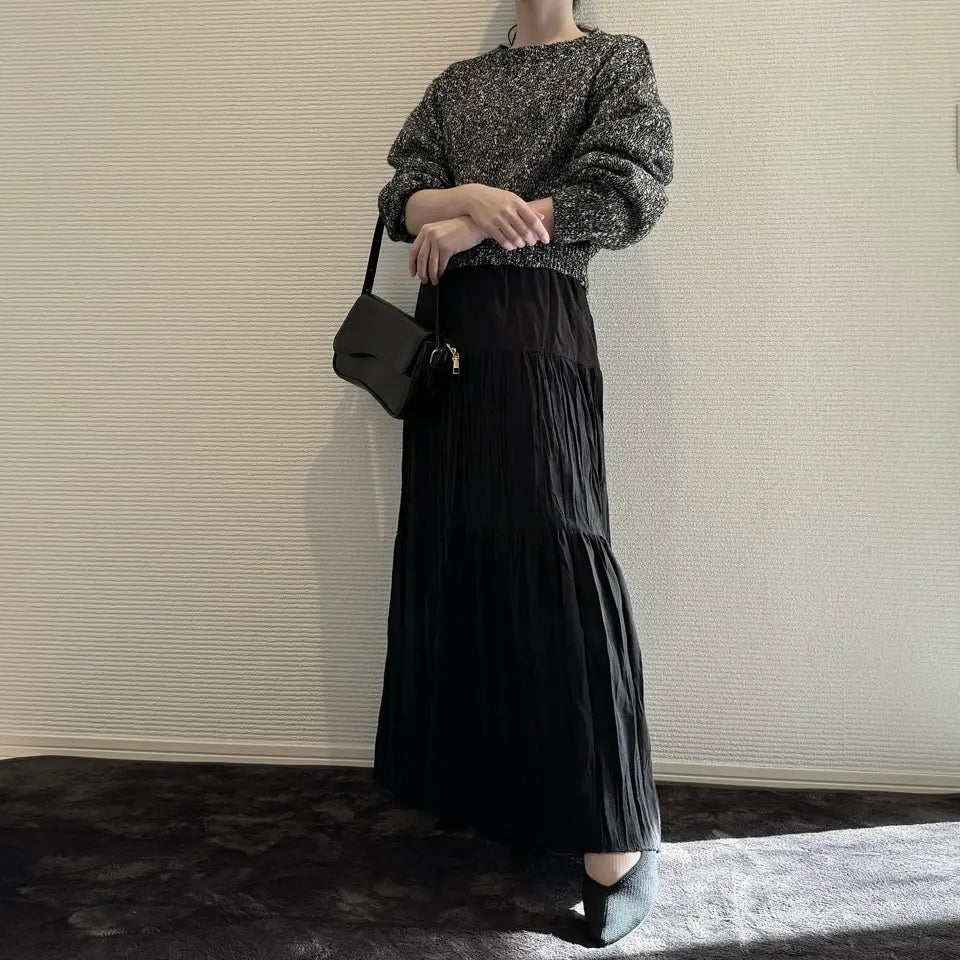 【152㎝】ラメショートニット　BLACK/S