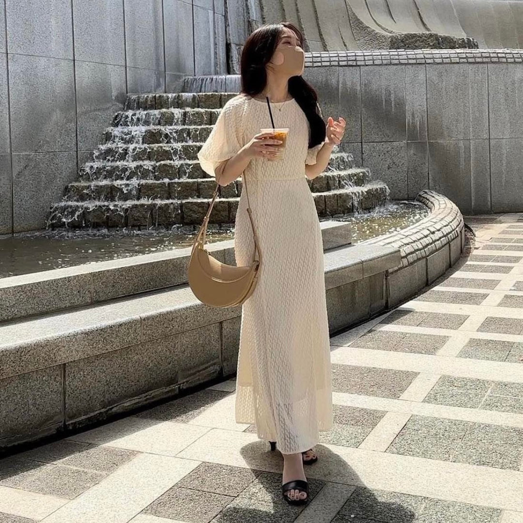 【151cm】シアージャガードワンピース　IVORY / S