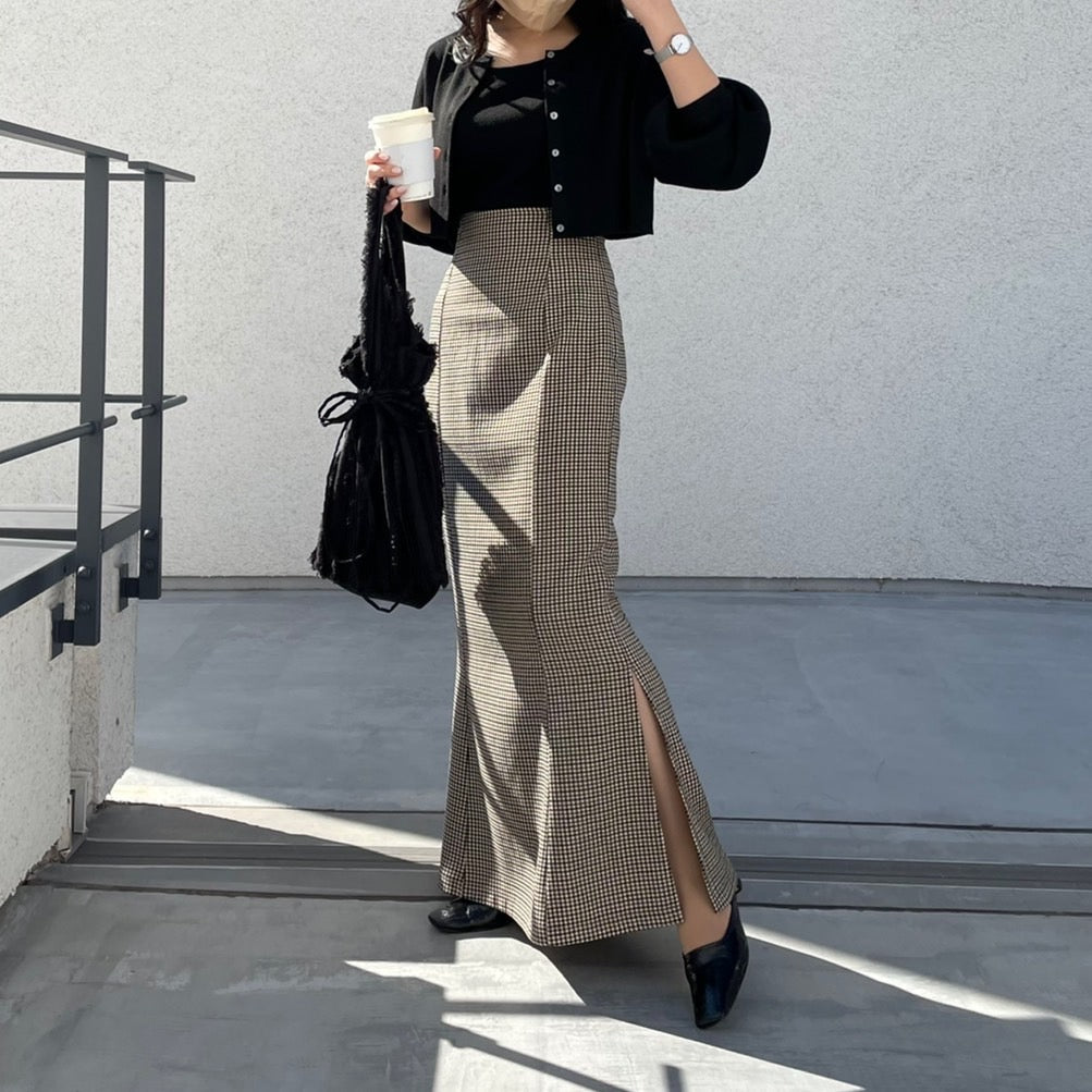 【151cm】パフスリーブショートニットカーディガン　BLACK