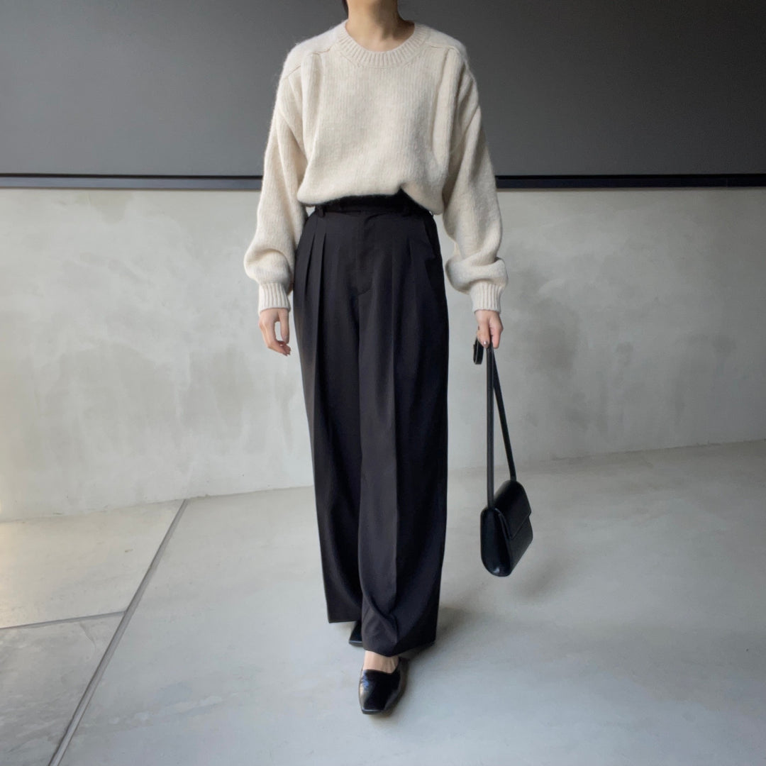 【151cm】タックワイドパンツ　BLACK/S