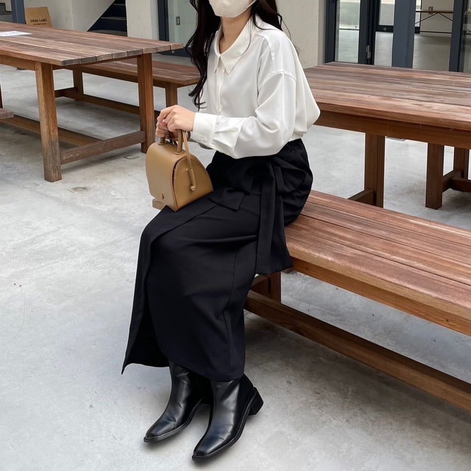 【151cm】デザインカラーシャツ　WHITE