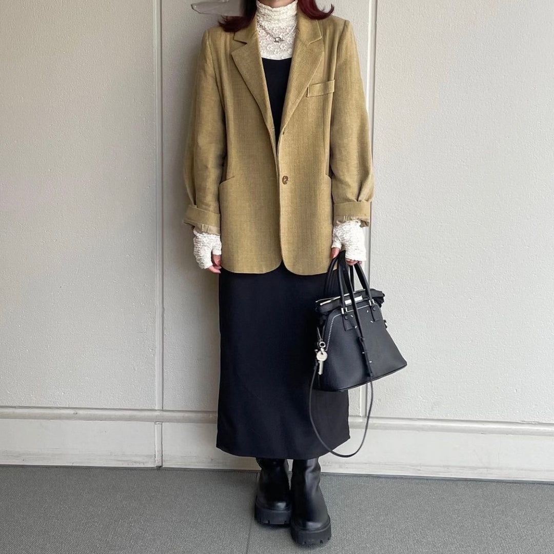 【153cm】サイドスリットロングワンピース　BLACK/S