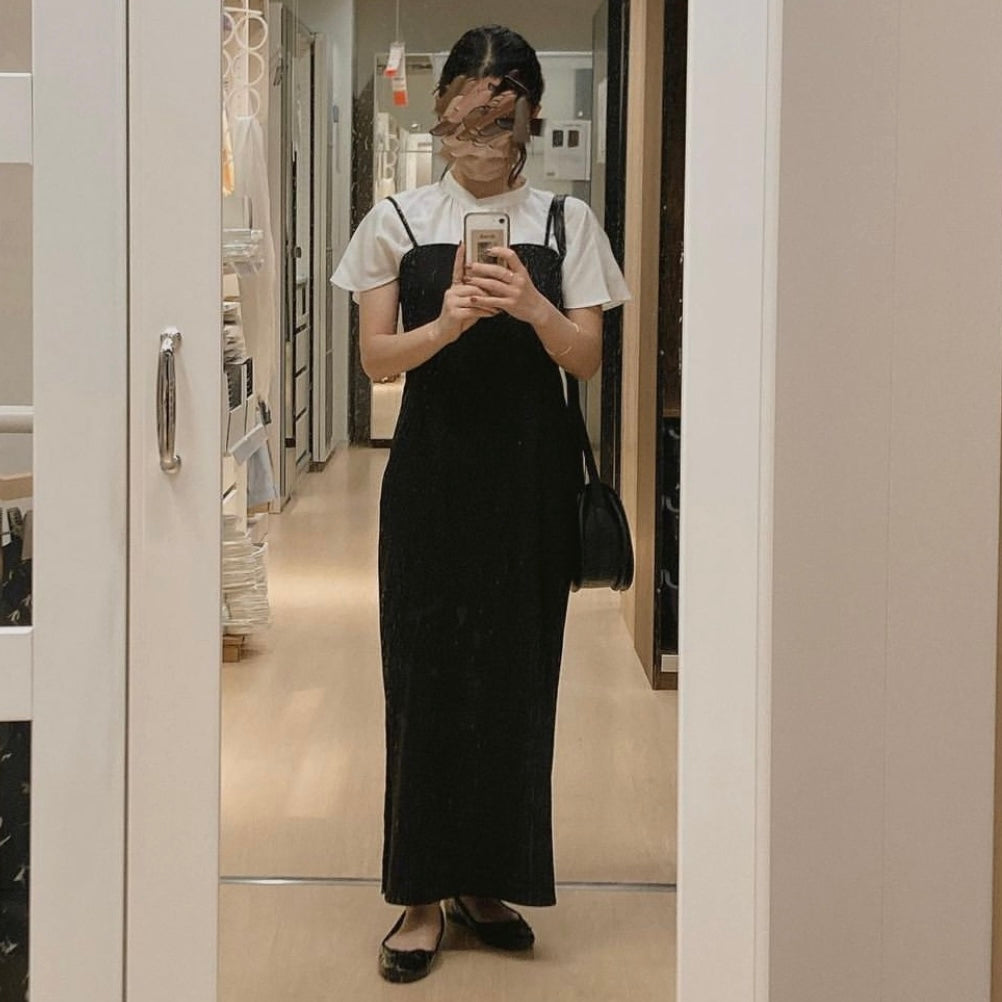 【149cm】サイドスリットロングワンピース　 BLACK /S