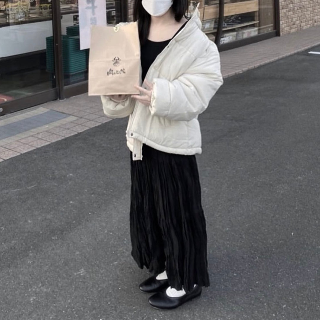 【144cm】ワッシャープリーツスカート　 BLACK/short