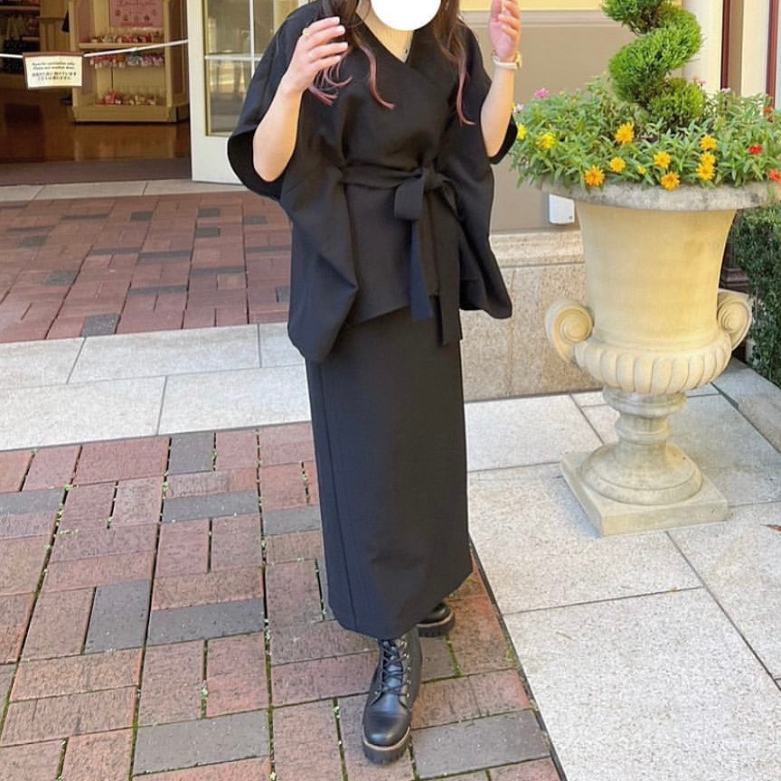 【150cm】ウエストマークショートガウンジャケット　BLACK/F