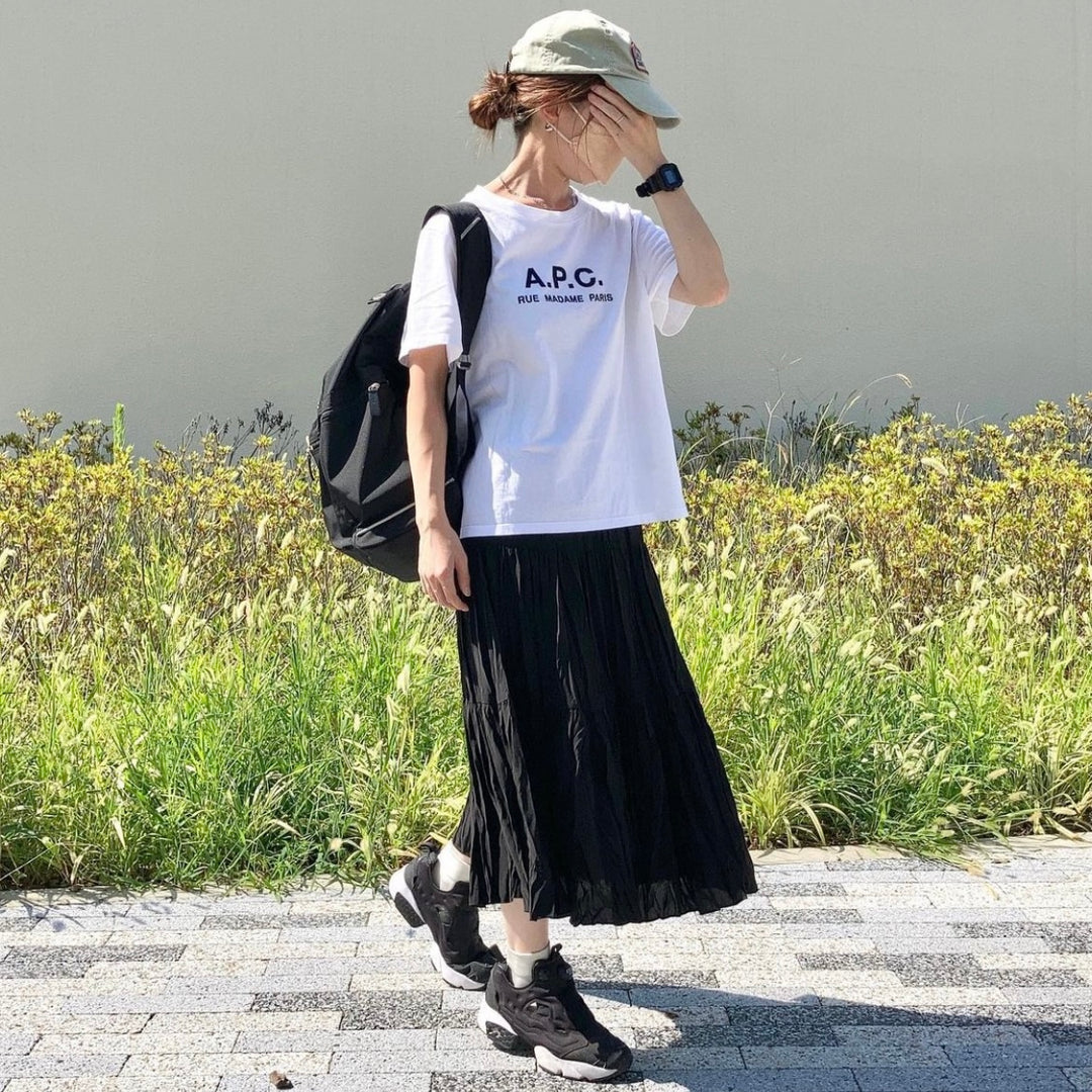 【152cm】ワッシャープリーツスカート　BLACK /S