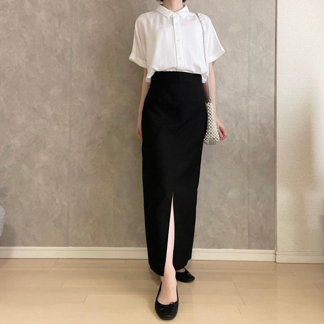 【152cm】フロントスリットペンシルスカート　BLACK /S