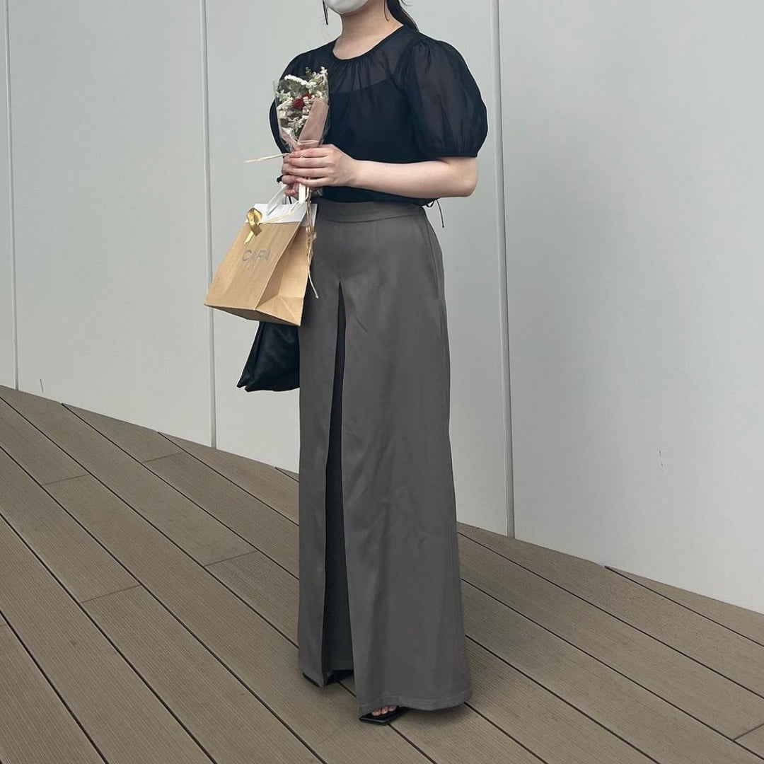 【147cm】スリットワイドパンツ　GREIGE /SS