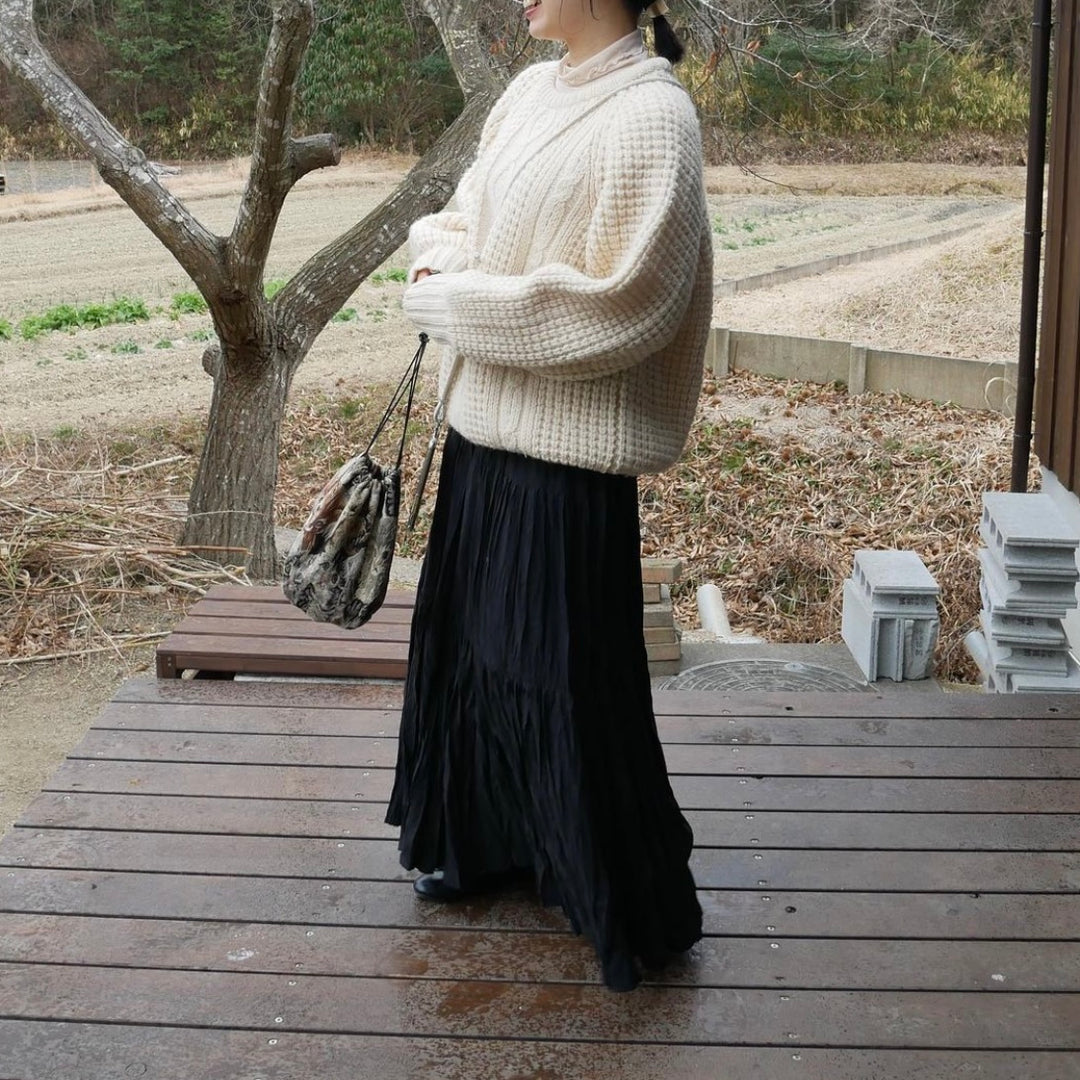 【153cm】ワッシャープリーツスカート　 BLACK /M