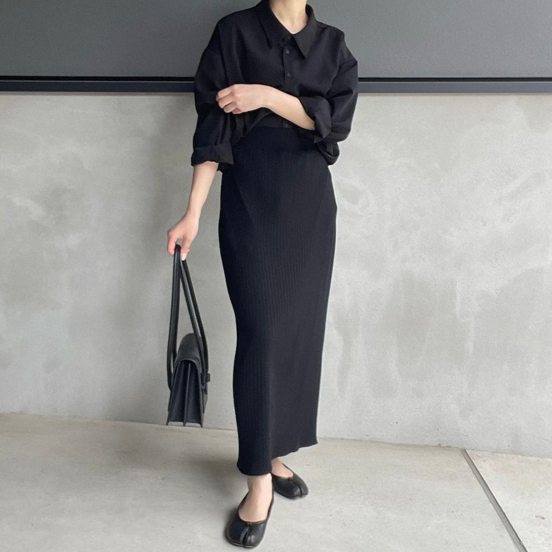 【151cm】デザインカラーシャツ　 BLACK /F