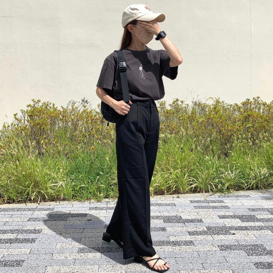 【152cm】センタープレスパンツ　BLACK/S