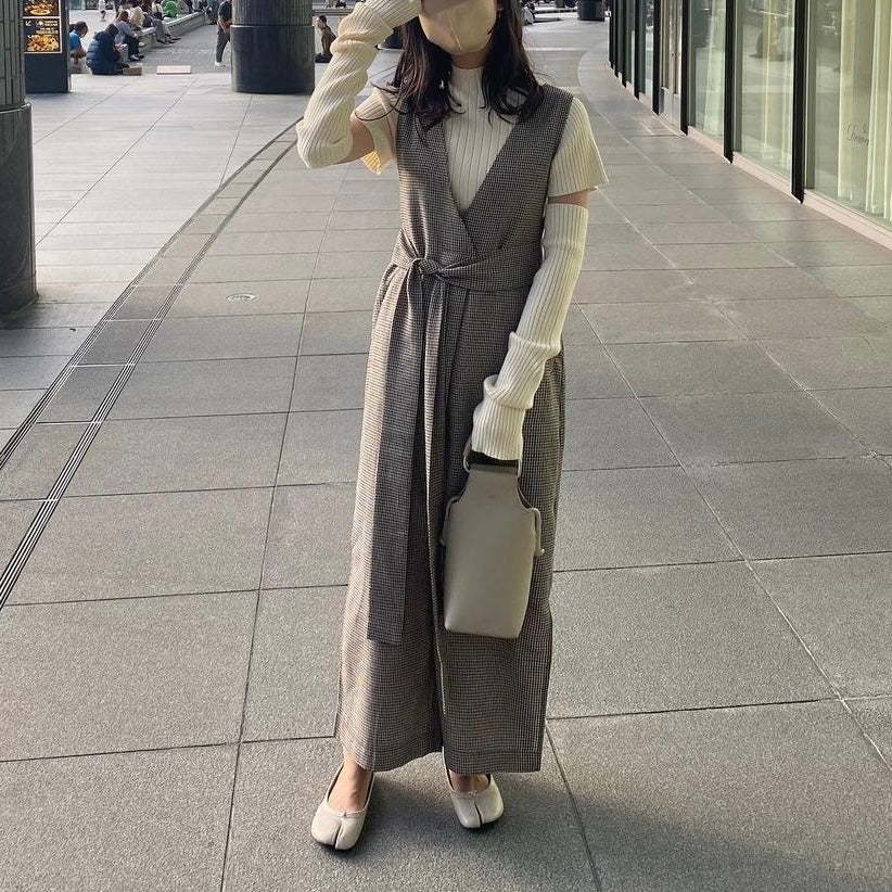 【150cm】チェックウエストマークオールインワン SS