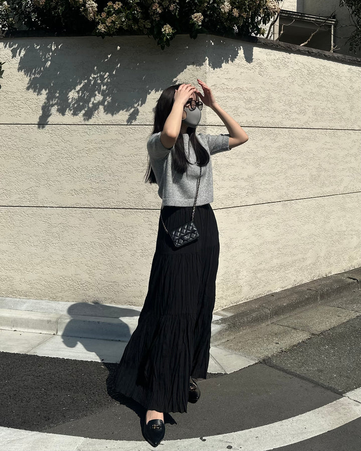 アームウォーマークルーネックニット