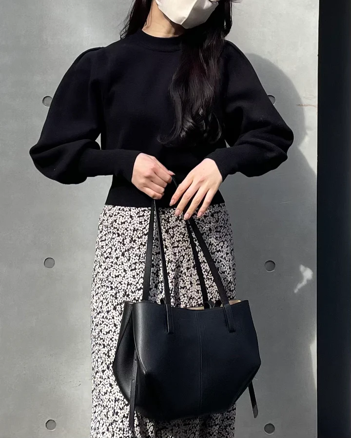 パフスリーブウエストリブニット