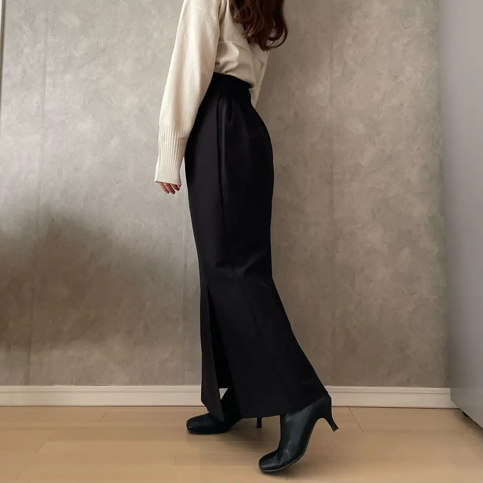 【152cm】スクエアトゥキトゥンヒールブーツ　BLACK/23.5cm