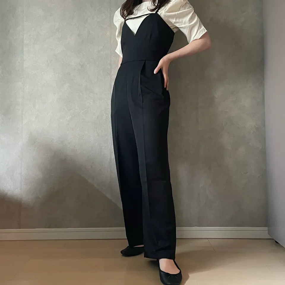 【152cm】タイトキャミオールインワン　BLACK/S