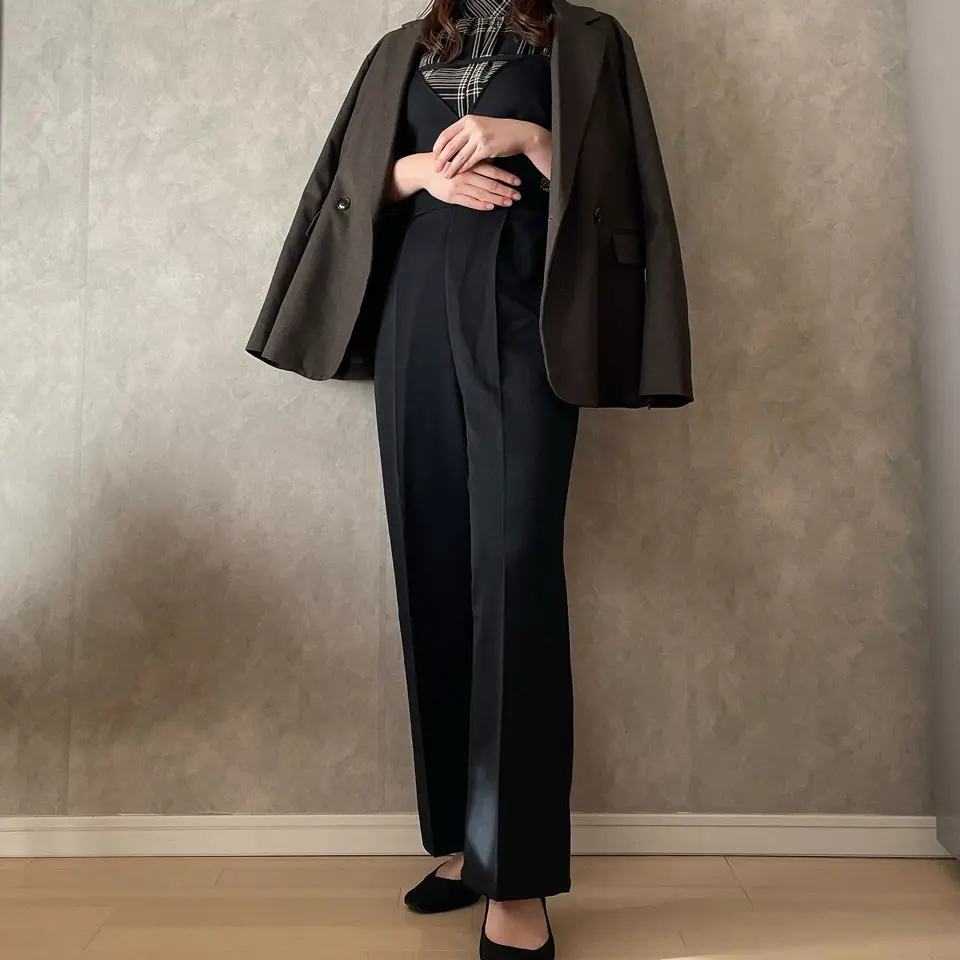 【152cm】タイトキャミオールインワン　BLACK/S