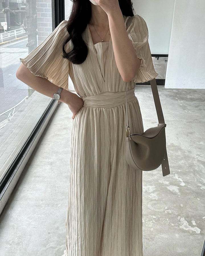 Vネックシフォンオールインワン