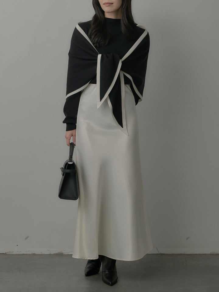 配色スカーフ付きニットトップス