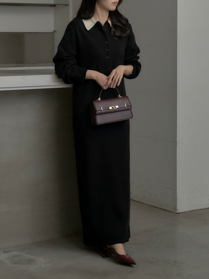 配色ポロニットワンピース