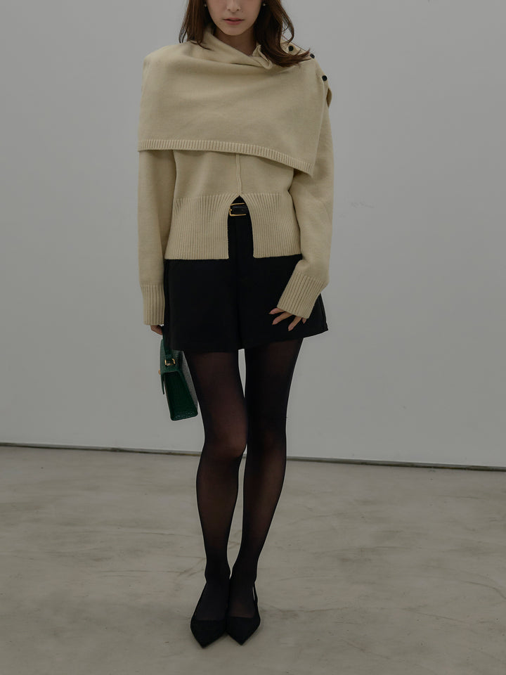 ケープ付き2WAYフロントスリットニットトップス