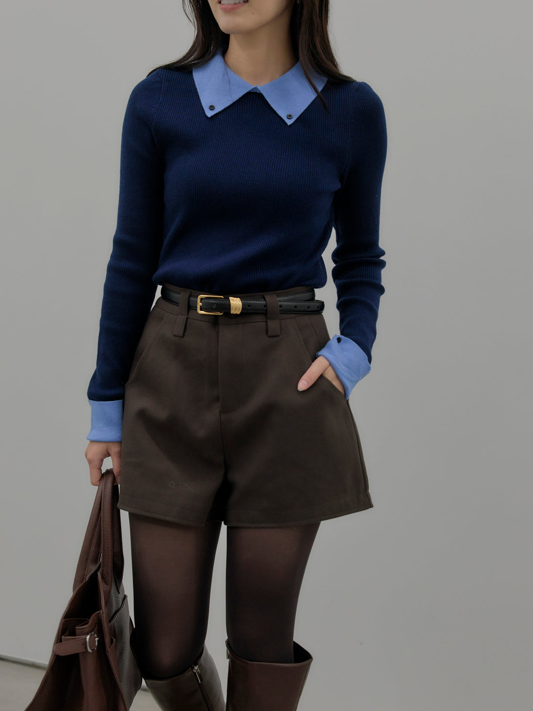 配色カフスニットポロ