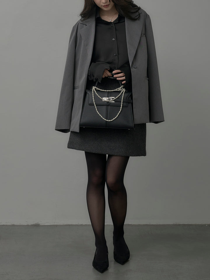 【SET】【Essential】ボックスシルエットテーラードジャケット+【Essential】ウールタッチミニスカート(2set)