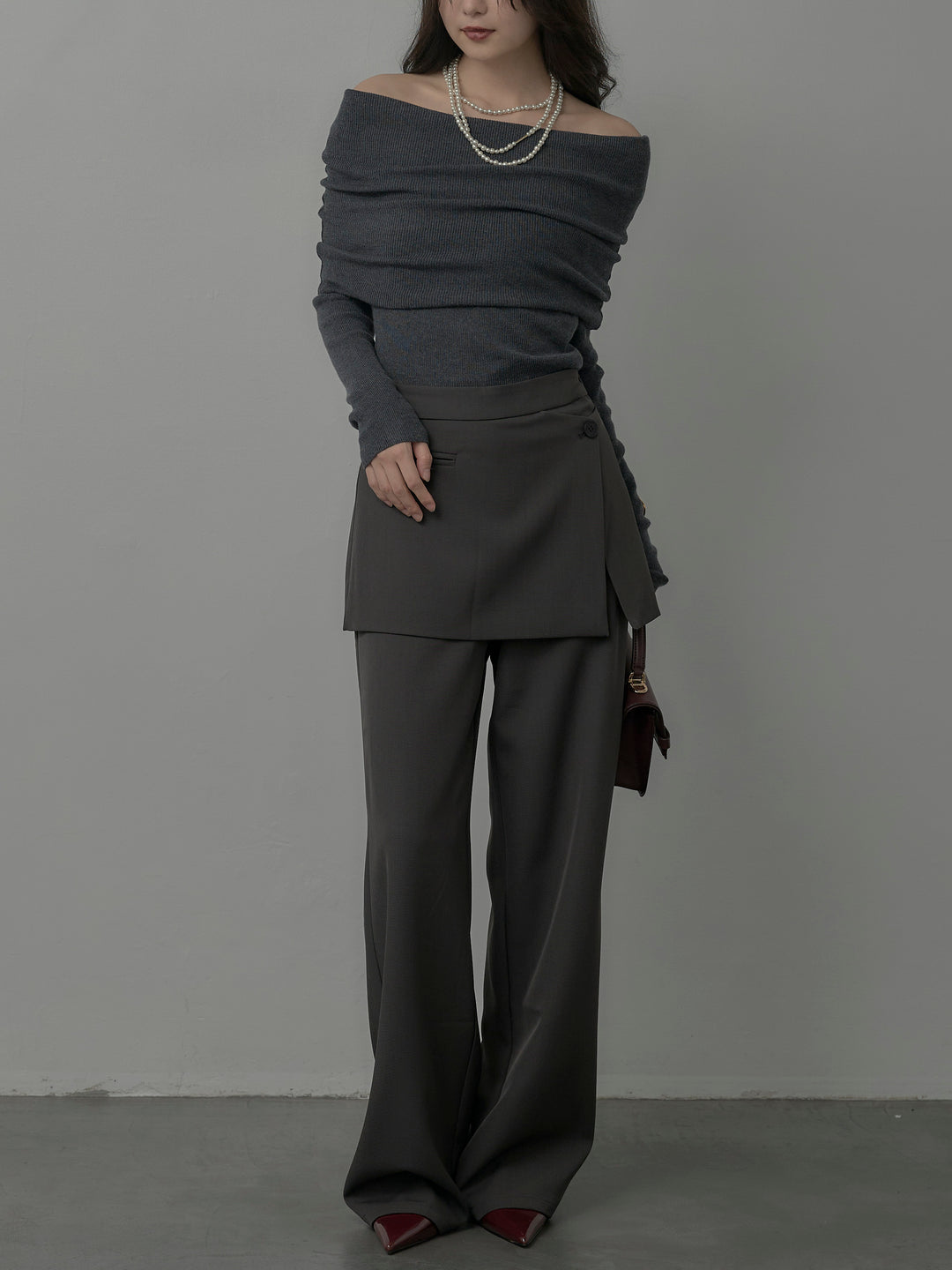 [予約]オフショルリブニットトップス