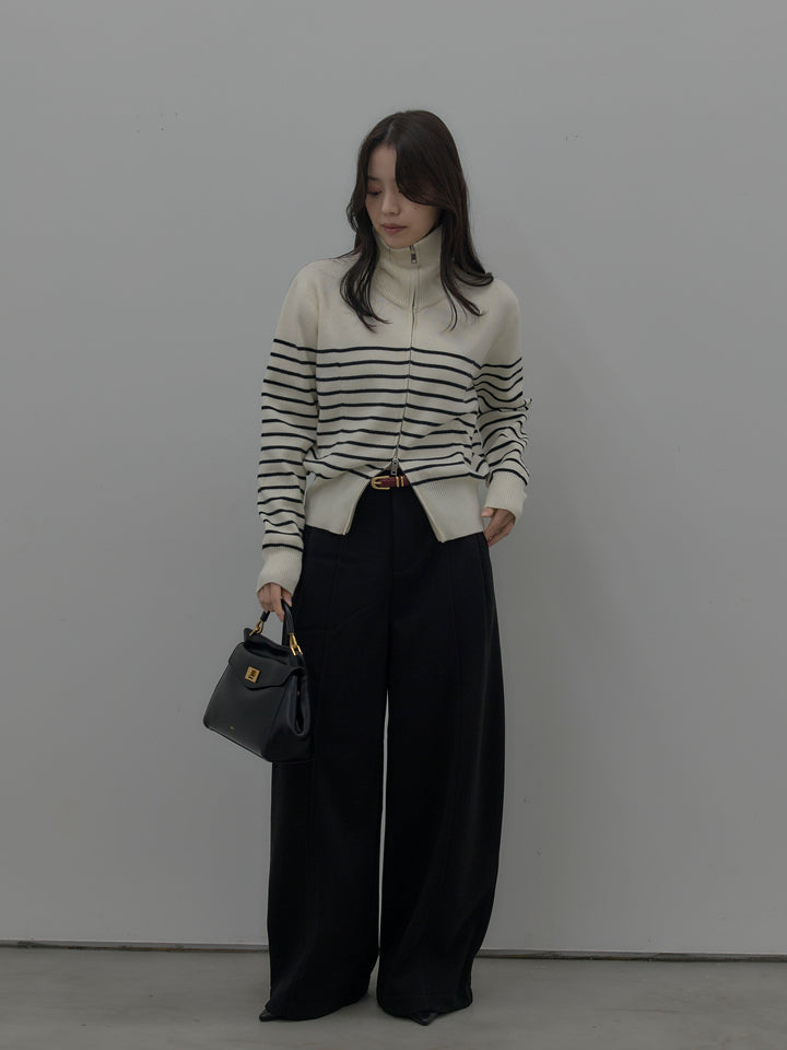 【SET】比翼仕立てサテンシャツ+裏起毛センターシームタックワイドパンツ(2set)