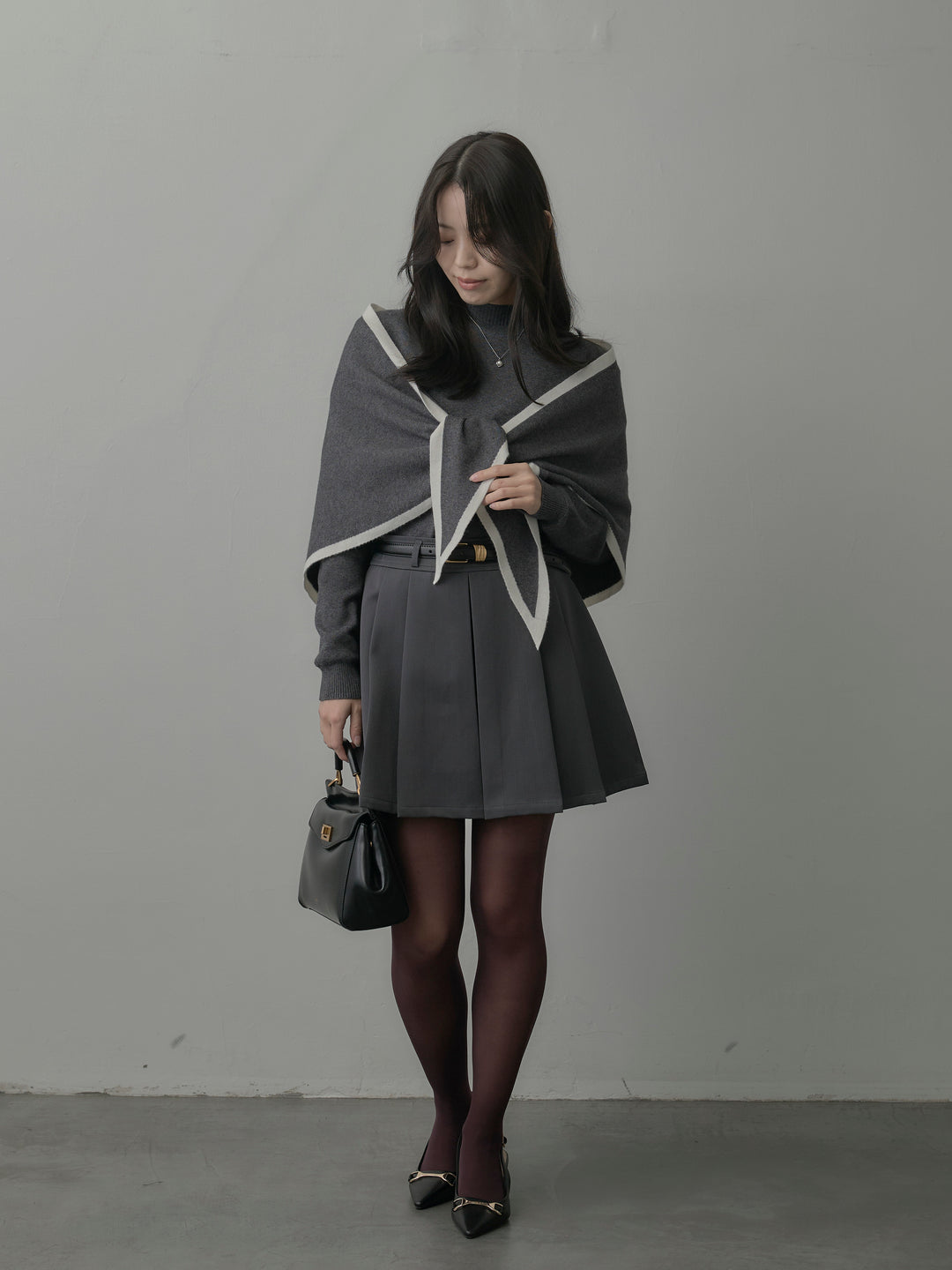 配色スカーフ付きニットトップス