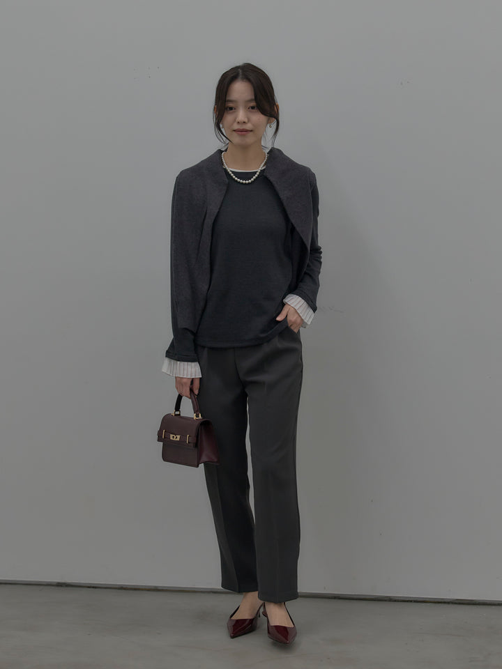 【SET】バイカラーデザインカフスストレッチトップス+ベーシックテーパードパンツ(2set)