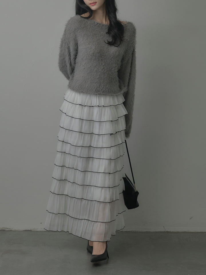 バイカラーフリルチュールスカート