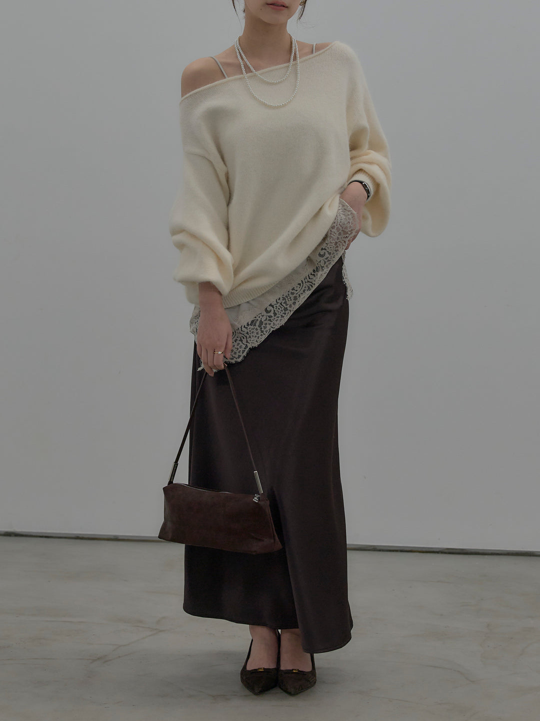 【SET】レースサテンキャミソール+ナローAラインサテンスカート(2set)