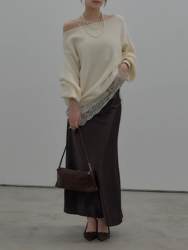 【SET】レースサテンキャミソール+ナローAラインサテンスカート(2set)