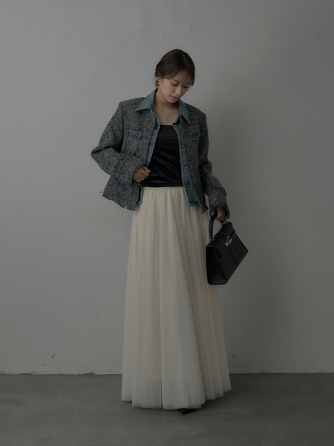 デニムドッキングオーバーサイズツイードジャケット