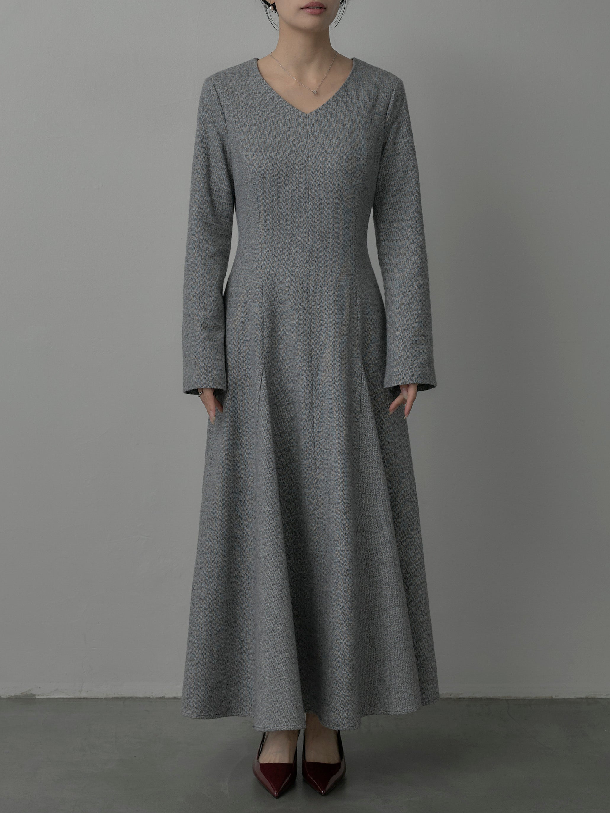 Essential】2wayスリーブヘリンボーンフレアワンピース – nairo