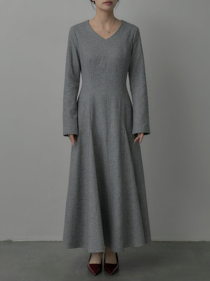 【Essential】2wayスリーブヘリンボーンフレアワンピース