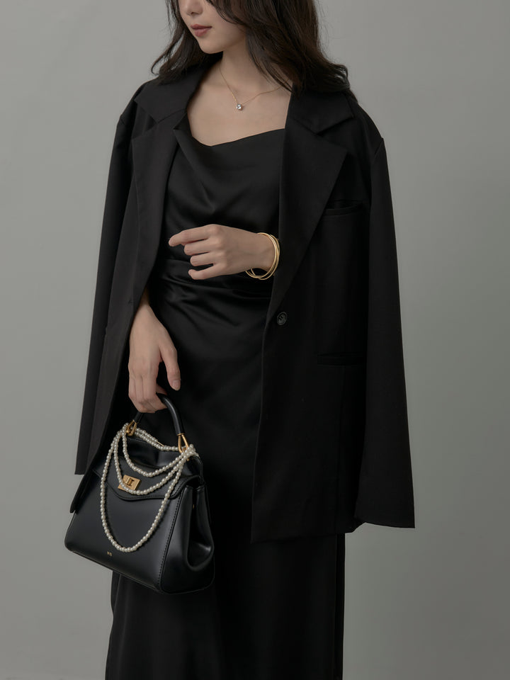 【SET】【Essential】ボックスシルエットテーラードジャケット+【Essential】サテンドレープキャミワンピ(2set)