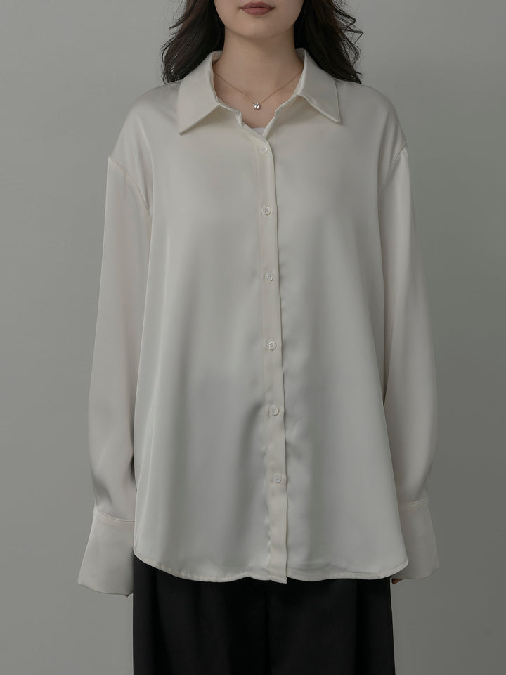 [予約]ケープ付きオーバーサテンシャツ