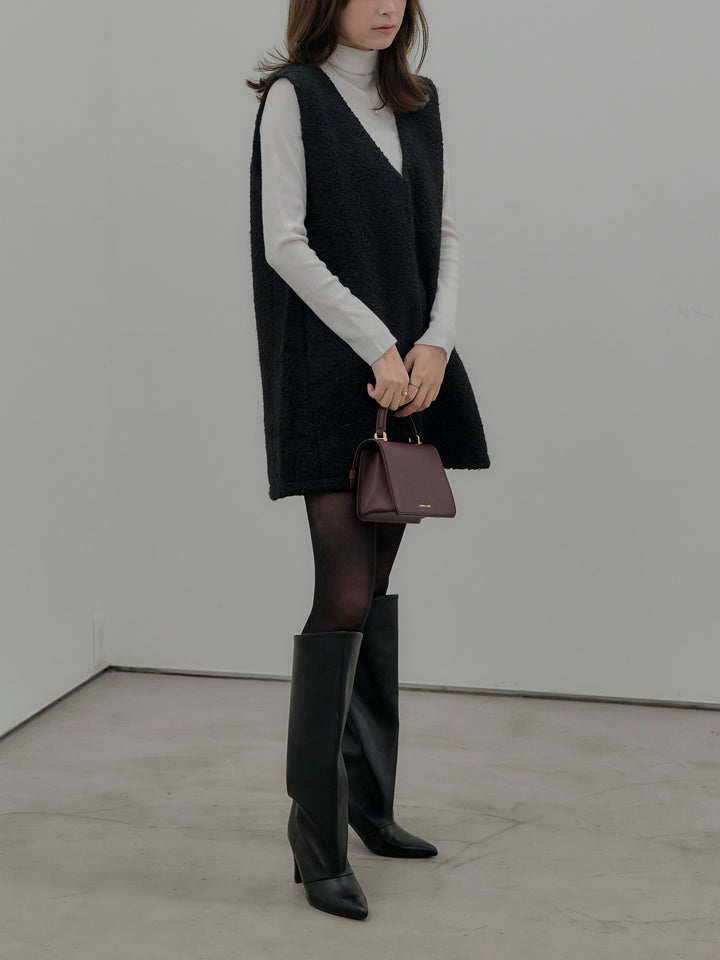 【SET】ブークレVネックミニワンピース+ベーシックリブタートルネック(2set)