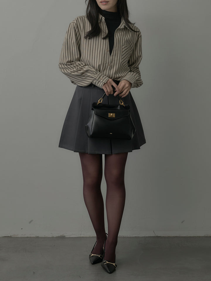 スエードタッチドッキングデザインストライプシャツ