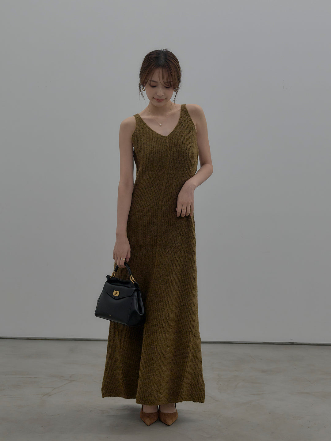 【SET】【Essential】オーバーサイズジャケットコート+リュクスリブニットロングドレス(2set)