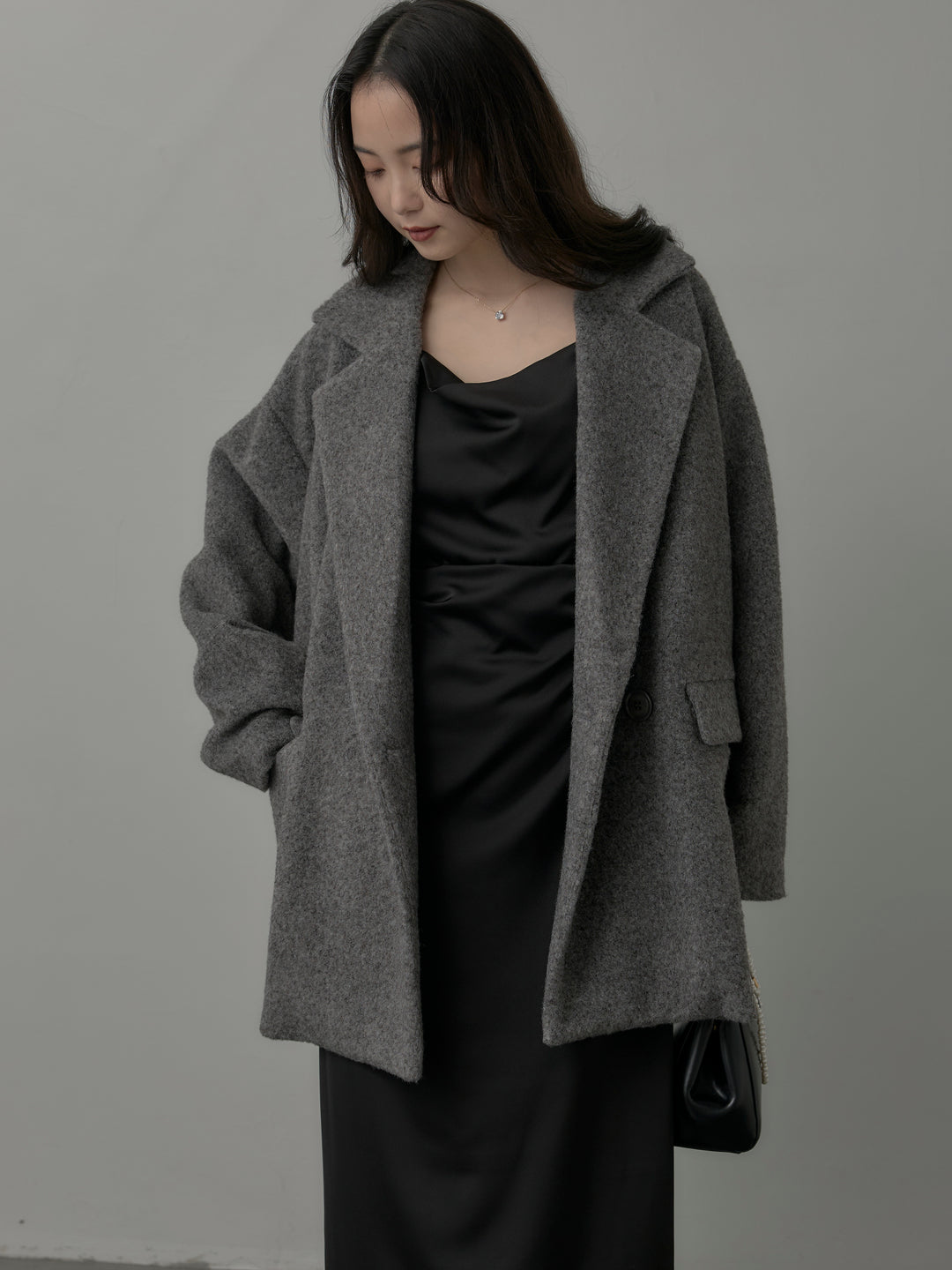 【SET】【Essential】オーバーサイズジャケットコート+【Essential】サテンドレープキャミワンピ(2set)