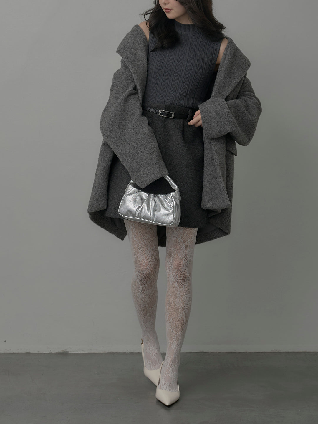 【SET】プチハイネックリブニットタンク+【Essential】ウールタッチミニスカート(2set)