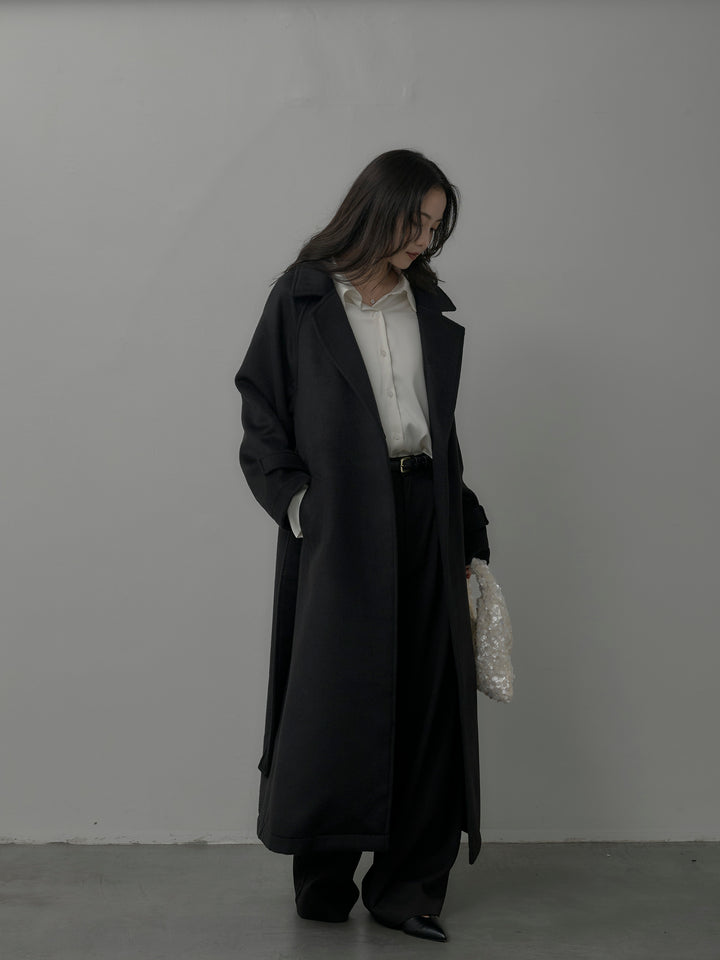 【SET】【Essential】ソフトウールリバートレンチコート+ケープ付きオーバーサテンシャツ+【Essential】３タックスラックス(3set)