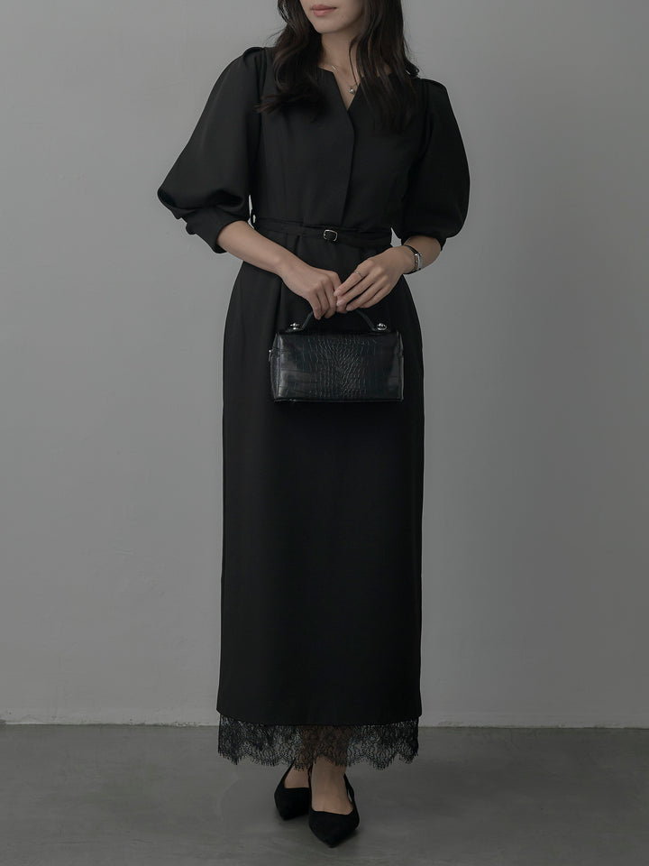 【Essential】裾レースパフスリーブワンピース