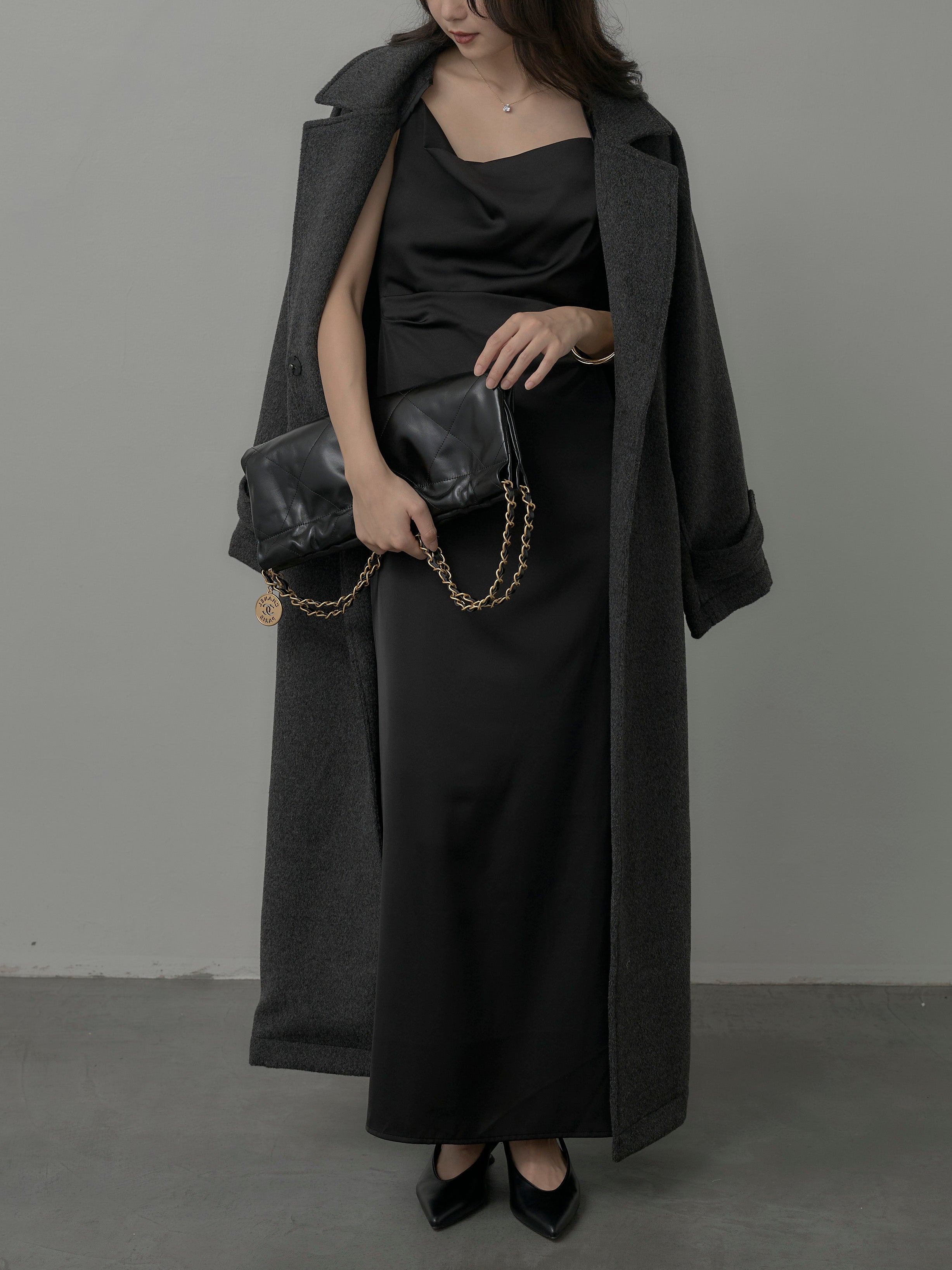 nairo 【Essential】サテンドレープキャミワンピ Essential】サテンドレープキャミワンピ – nairo