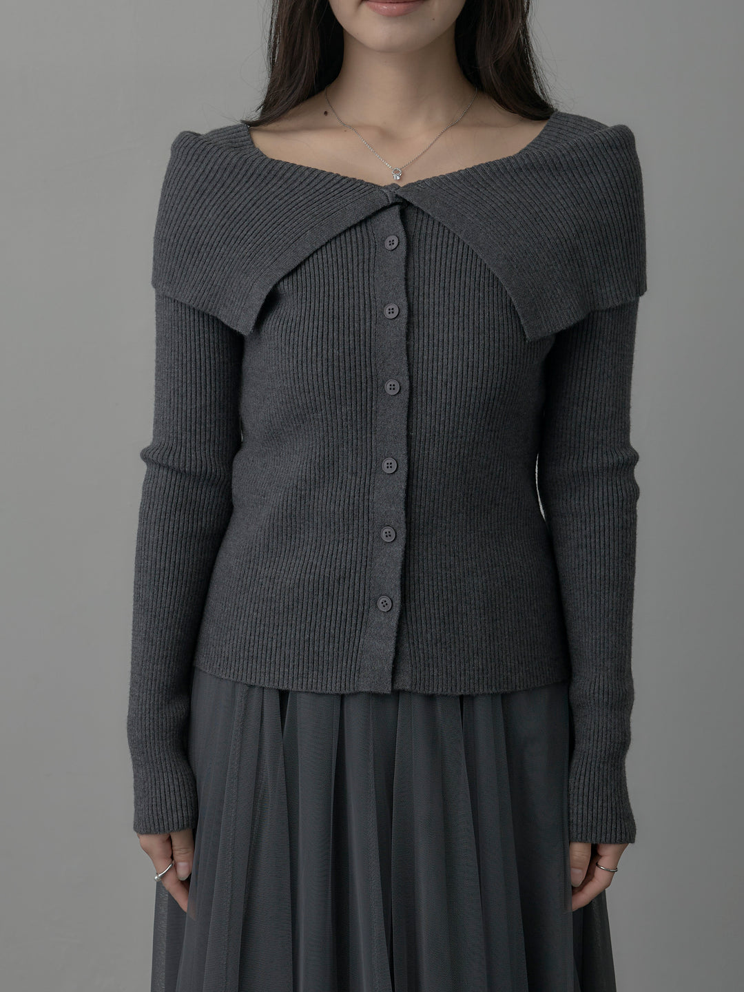 オフショルライクリブニットトップス