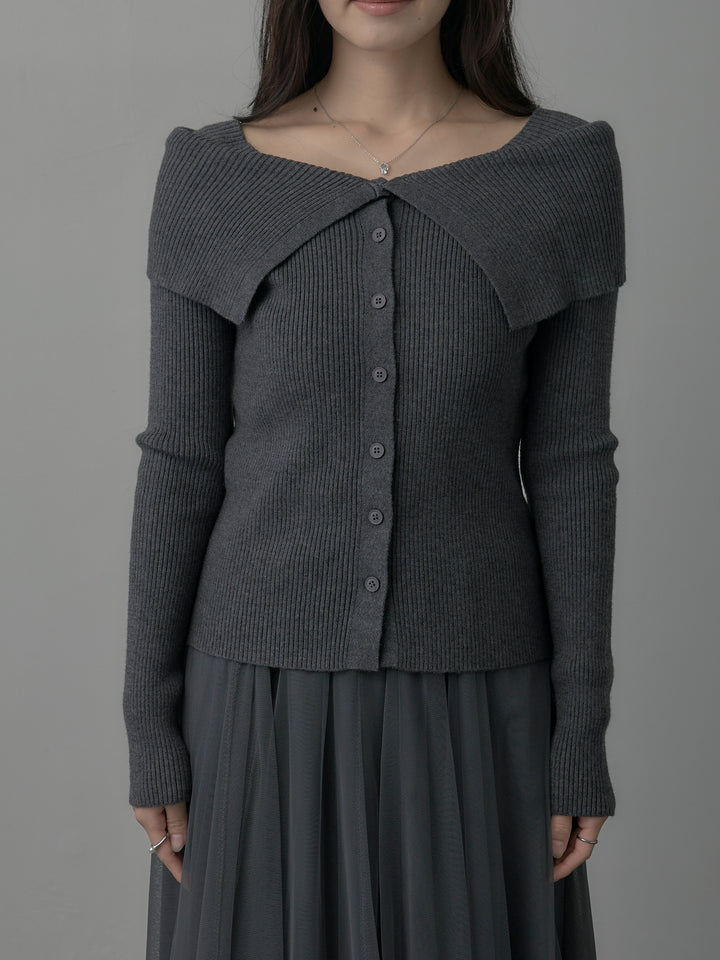 オフショルライクリブニットトップス