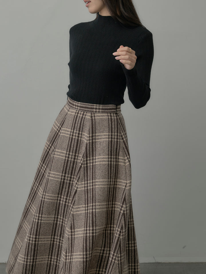 【SET】リブニットタートルネック+【Essential】クラシカルチェックウールタッチスカート(2set)